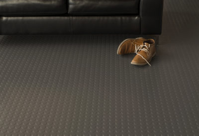 slate grey vinyl flooring in basement