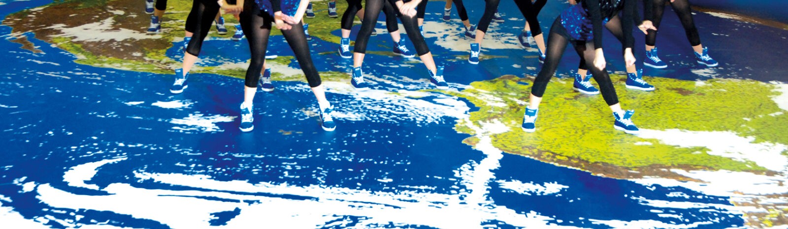 printed G-Floor Graphic dance floor that looks like an image of the earth