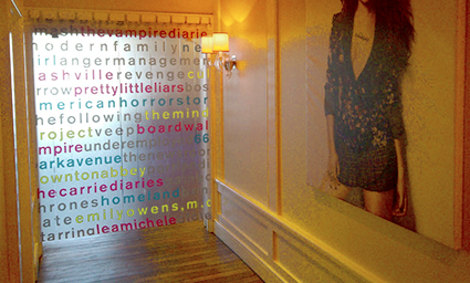 Clear print media hanging in a doorway