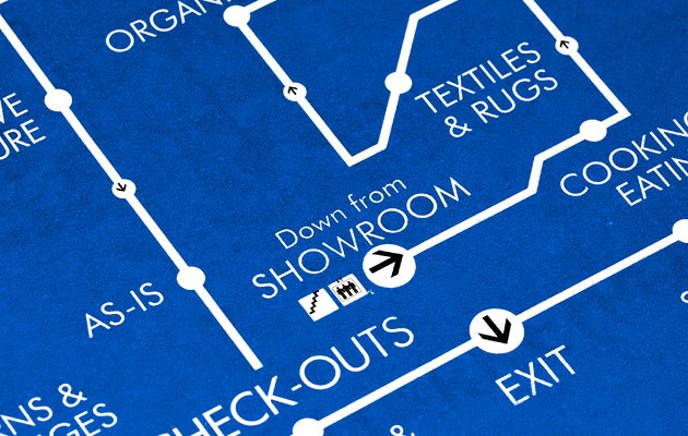 G-Floor Graphic print media creates blue directional floor for mall