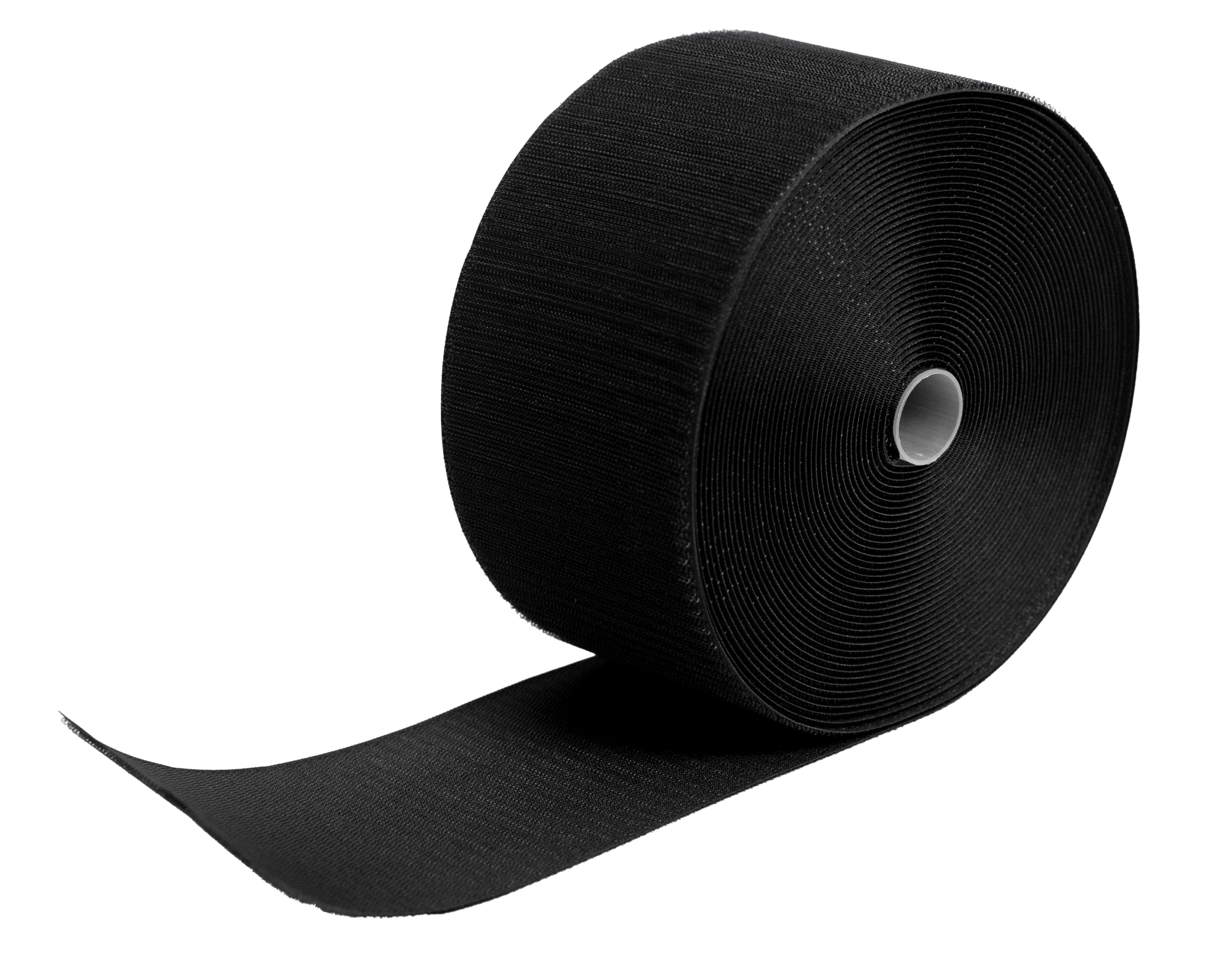 Roll of black hook tape used to secure carpet bonded foam flooring.